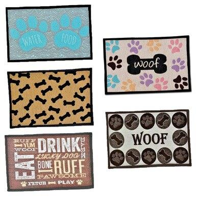 Dog Paws Food and Water Bowl Mat Carpet Mat for Pet Bowls Machine Washable  19x13 Anti-Slip 